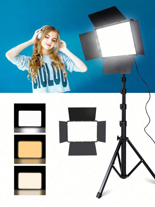 Professional LED Studio Light With Adjustable 130cm Tripod- 22.5x16cm Square Fill Light, Used For Photography, Live Streaming, And Meetings. USB Power Supply. Compatible With IOS And Android Systems.