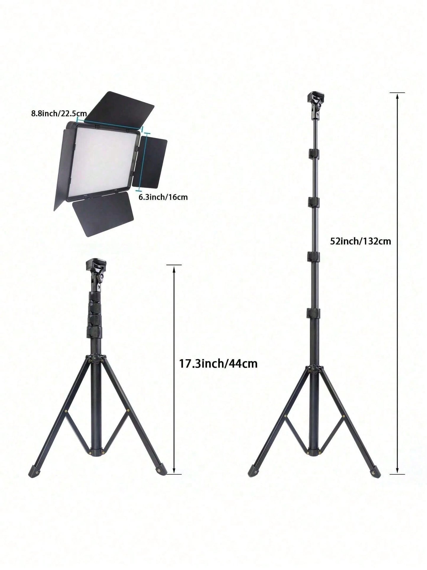 Professional LED Studio Light With Adjustable 130cm Tripod- 22.5x16cm Square Fill Light, Used For Photography, Live Streaming, And Meetings. USB Power Supply. Compatible With IOS And Android Systems.