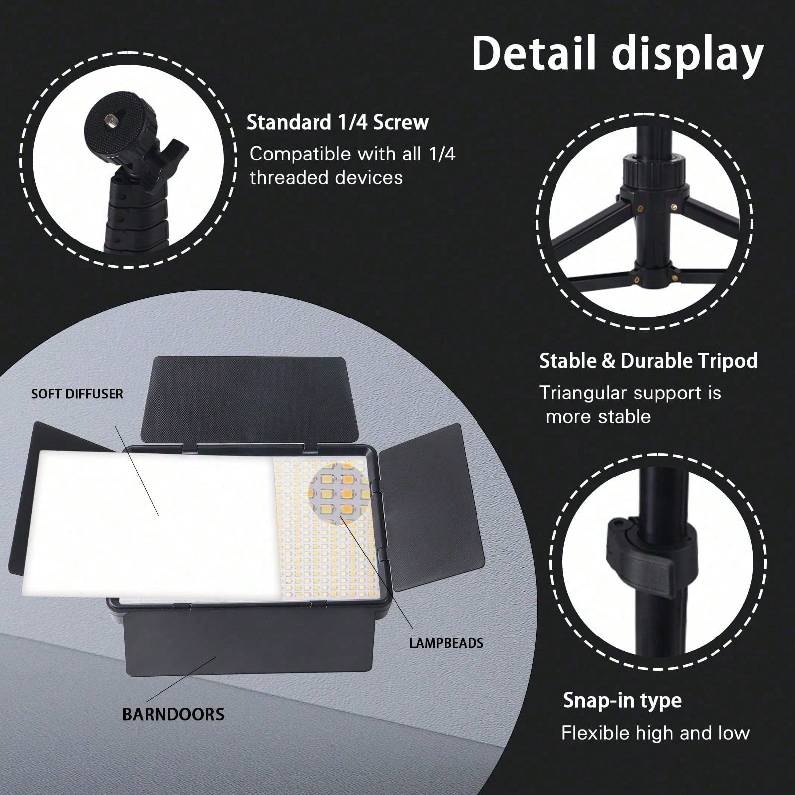 Professional LED Studio Light With Adjustable 130cm Tripod- 22.5x16cm Square Fill Light, Used For Photography, Live Streaming, And Meetings. USB Power Supply. Compatible With IOS And Android Systems.