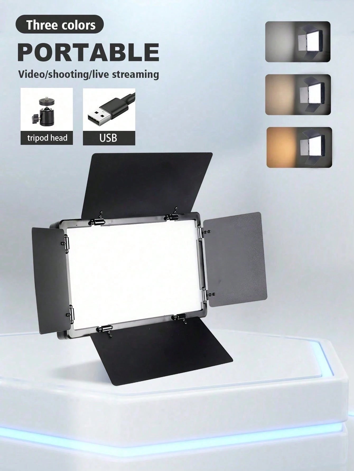Professional LED Studio Light With Adjustable 130cm Tripod- 22.5x16cm Square Fill Light, Used For Photography, Live Streaming, And Meetings. USB Power Supply. Compatible With IOS And Android Systems.