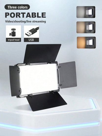 Professional LED Studio Light With Adjustable 130cm Tripod- 22.5x16cm Square Fill Light, Used For Photography, Live Streaming, And Meetings. USB Power Supply. Compatible With IOS And Android Systems.