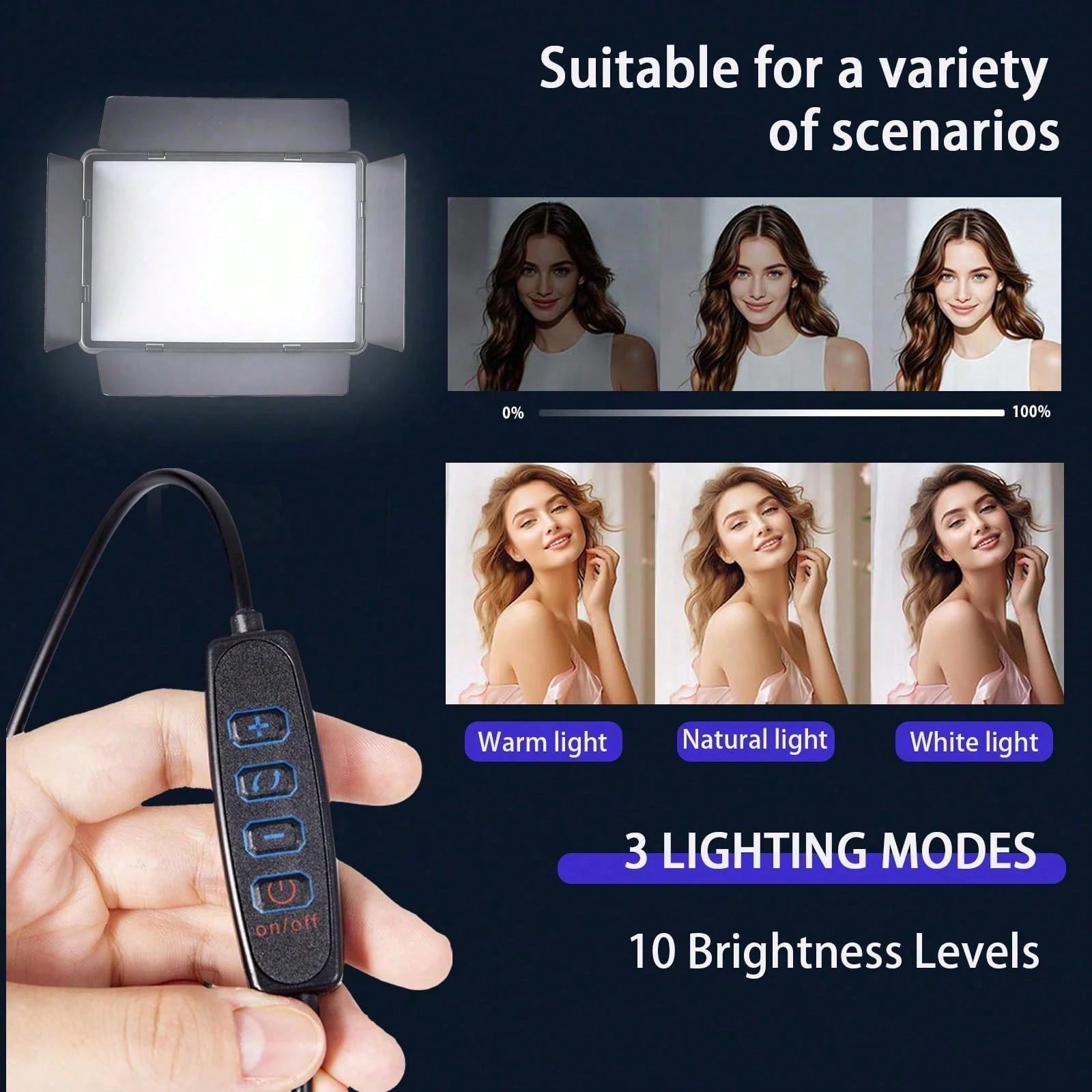 Professional LED Studio Light With Adjustable 130cm Tripod- 22.5x16cm Square Fill Light, Used For Photography, Live Streaming, And Meetings. USB Power Supply. Compatible With IOS And Android Systems.