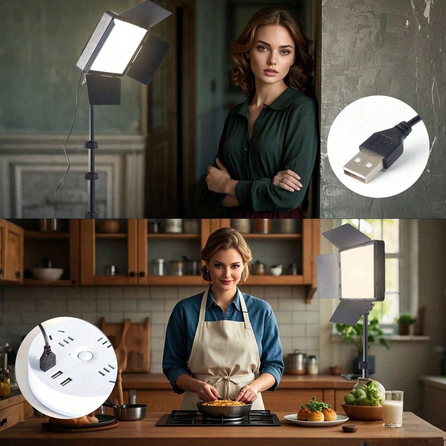 Professional LED Studio Light With Adjustable 130cm Tripod- 22.5x16cm Square Fill Light, Used For Photography, Live Streaming, And Meetings. USB Power Supply. Compatible With IOS And Android Systems.