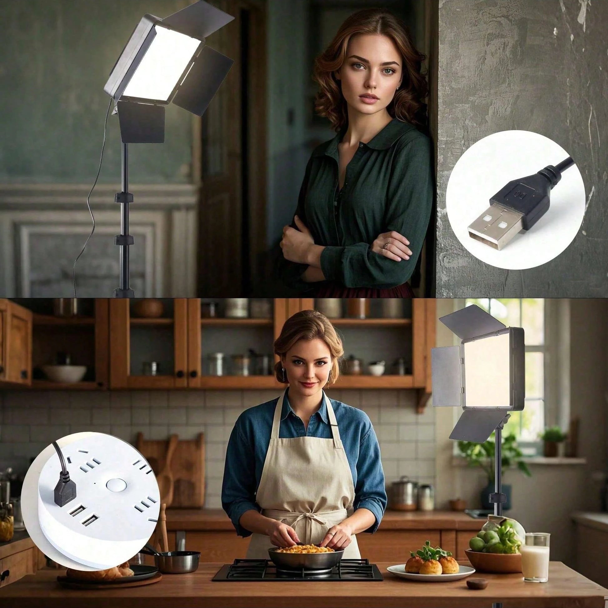 Professional LED Studio Light With Adjustable 130cm Tripod- 22.5x16cm Square Fill Light, Used For Photography, Live Streaming, And Meetings. USB Power Supply. Compatible With IOS And Android Systems.