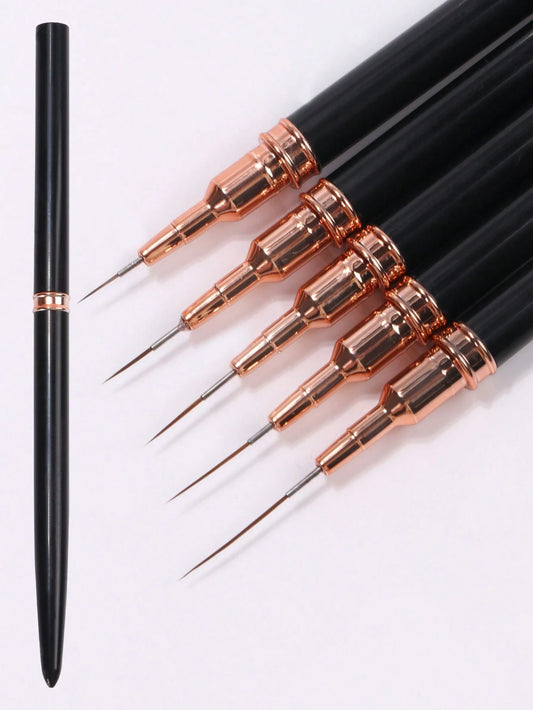 Professional Nail Art Detail Liner Brush Set, 5pcs Small Nail Polish Design Technique Fine Line Brushes, 7/9/11/15/20mm Short Handle Nail Art Painting Brushes