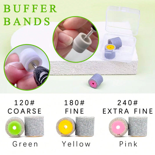 Professional Nail Drill Sanding Buffer Bands Kit,4pcs Buffer Bands With 1pc Mandrel Bit- Abrasive Buffer Sands For Salon Manicure,#120 #180 #240 Grit
