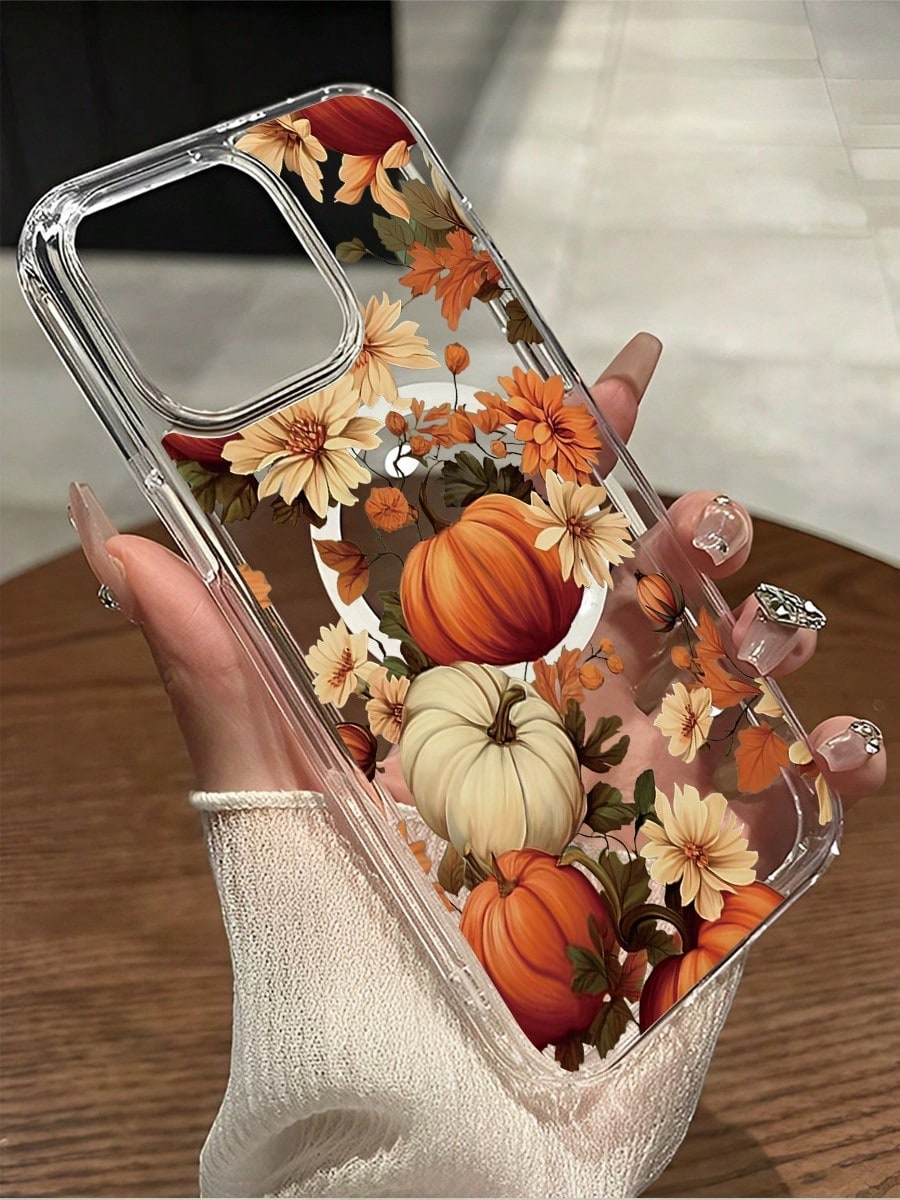 Pumpkin Flowers, Autumn Leaves Magnetic Attraction Phone Case Suitable For Compatible With Iphone17,16, 15, 14, 13, 12, 11, PRO MAX, XS MAX, XS, X, PLUS,As Well As,Galaxy S25/24/23/22 Ultra/ Edge/FE