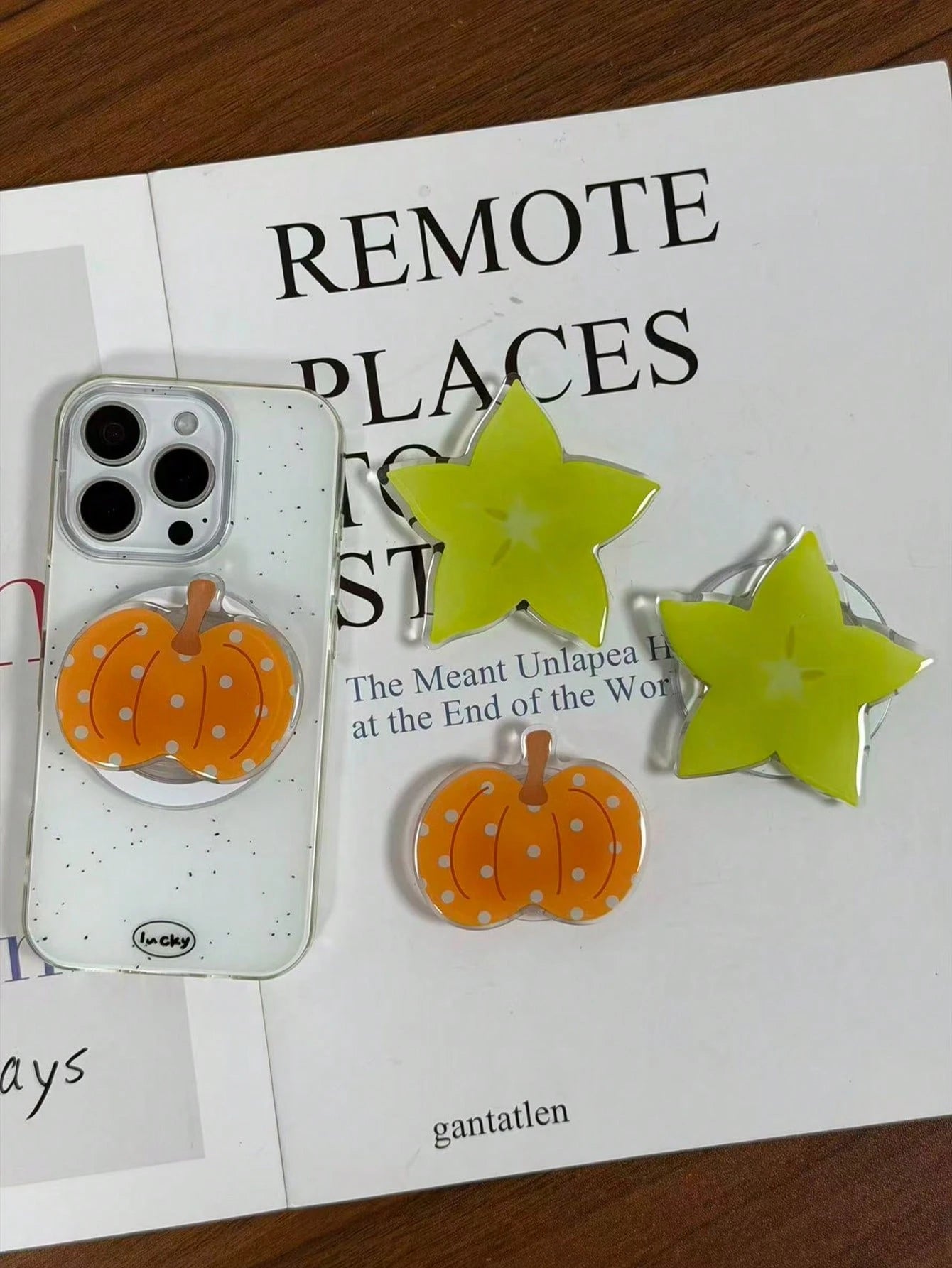 Pumpkin Starfruit Phone Stand, Stable Desktop Phone Holder With Telescopic Stand And Pop-Out Socket Phone Grip