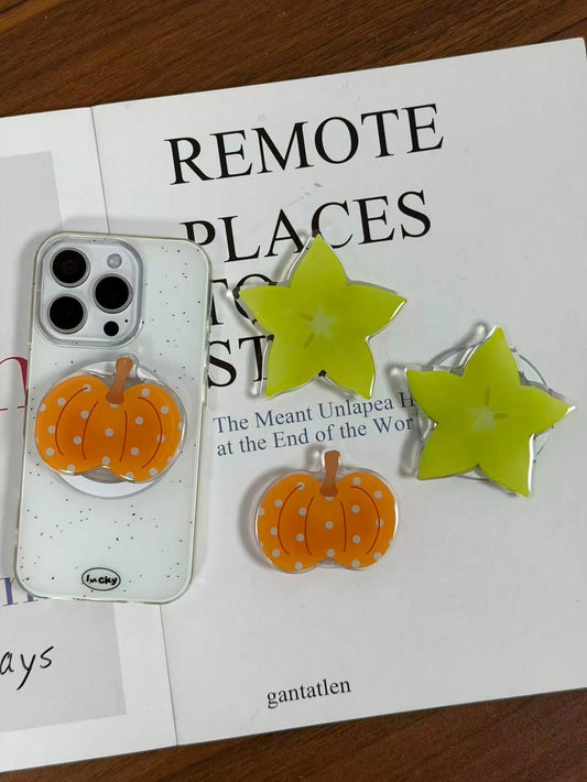 Pumpkin Starfruit Phone Stand, Stable Desktop Phone Holder With Telescopic Stand And Pop-Out Socket Phone Grip