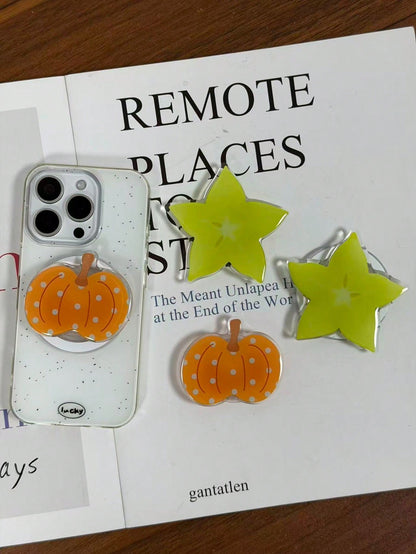 Pumpkin Starfruit Phone Stand, Stable Desktop Phone Holder With Telescopic Stand And Pop-Out Socket Phone Grip