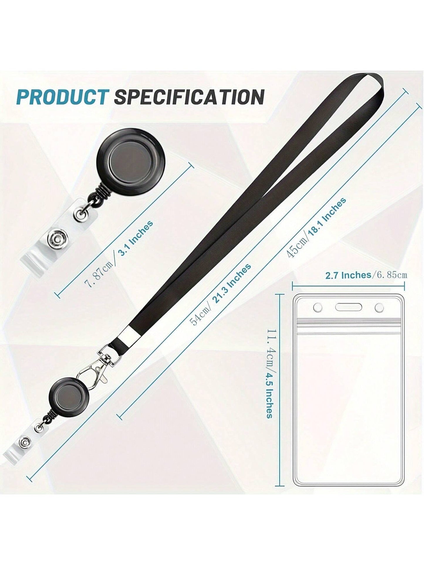 PVC Simple ID Card Sleeve, Black Lanyard With Retractable Easy-To-Pull Buckle, Badge Reel