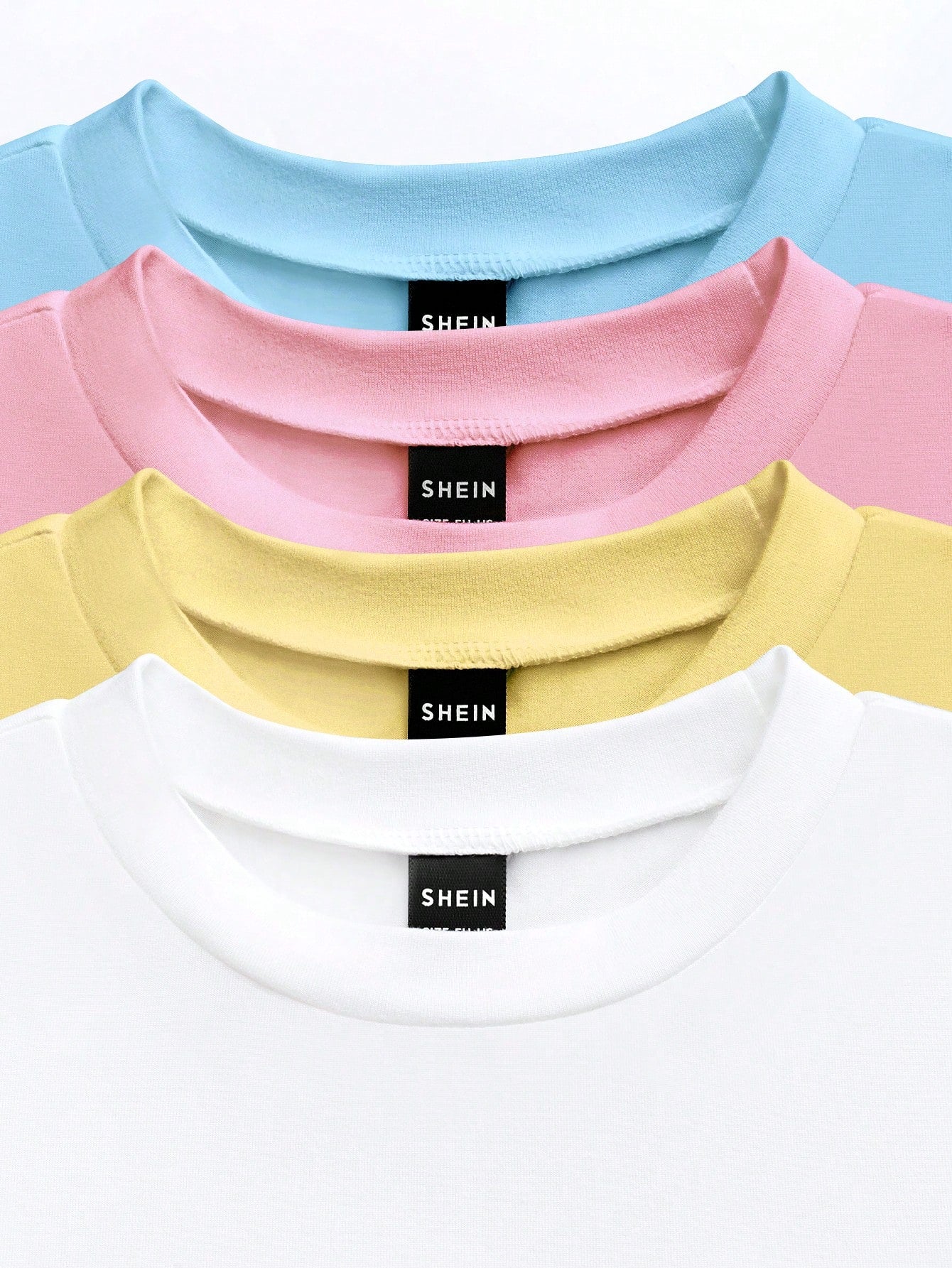 Qadelle 4pcs Women Solid Color Crop Fitted Crew Neck Short Sleeve T-Shirts
