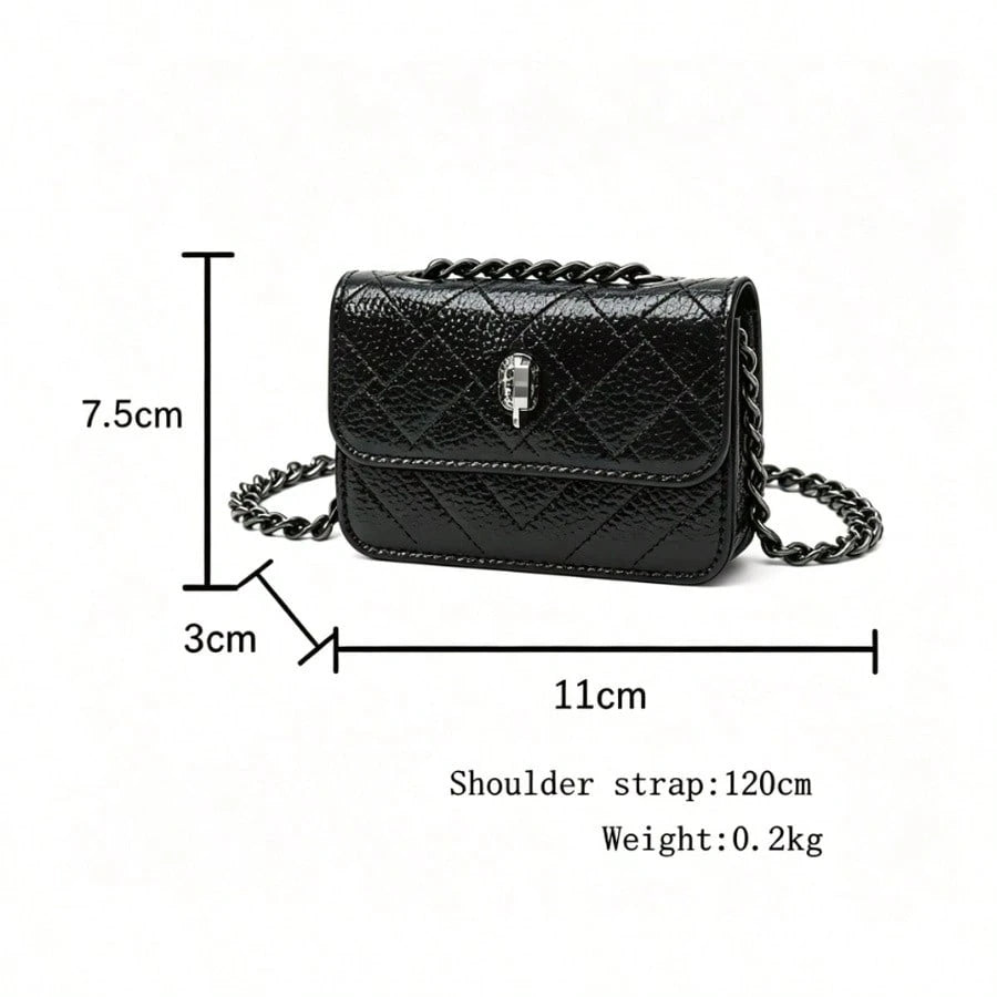 Quilted PU Square Crossbody Bag, Magnetic Closure Metal Chain Shoulder Purse With Card Slots, Luxury Daily Women Tiny Bag Multiple