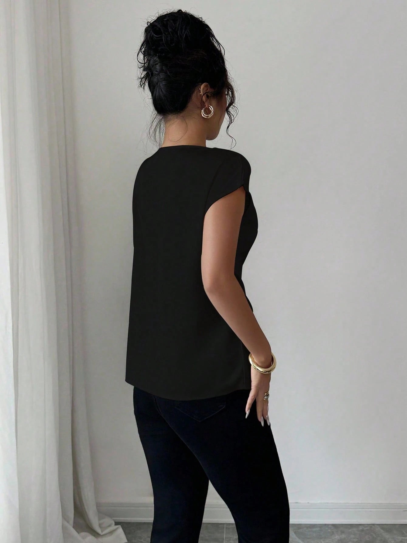 Rafferiza Elegant Solid Color Satin Shirt, Women's Summer Lightweight Sophisticated Twist Lapel Blouse
