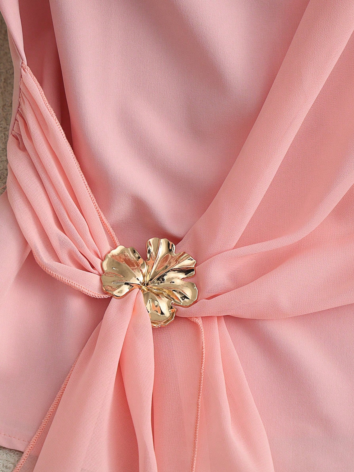 Rafferiza Soft Pink Elegant Women's French Style Chiffon Shirt,Summer Tea Party Sleeveless Top With Metal Buckle Hanging Tie,Gentle Vacation Beach Wear