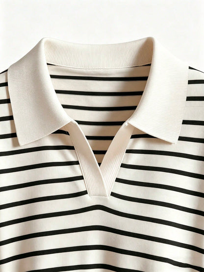 Rafferiza Women's Black And White Checkered Polo Collar Short-Sleeved T-Shirt, Summer Casual Preppy Office School Back-To-School Beach Outing Y2K Country Style