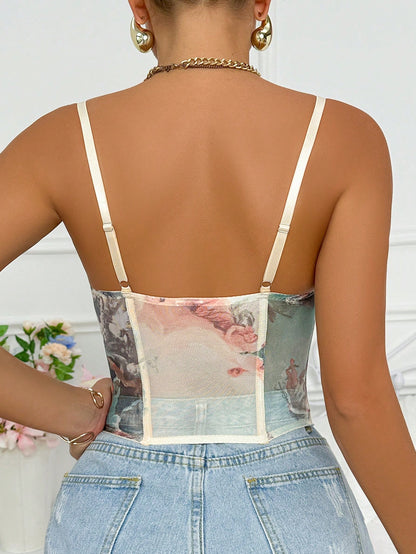 Rafferiza Women's Summer Sleeveless Oil Painting Print Fitted Street Style Tank Top Graphic Tees Women Tops