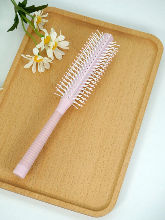 Random Color 1pc Round Styling Brush, Hair Dryer Curling Iron, With Non-Slip Handle, Unisex, Scalp Massage, Suitable For Fine/Curly/Dry Hair- Can Be Used For Styling, Curling And Blow-Drying Hair, Wo