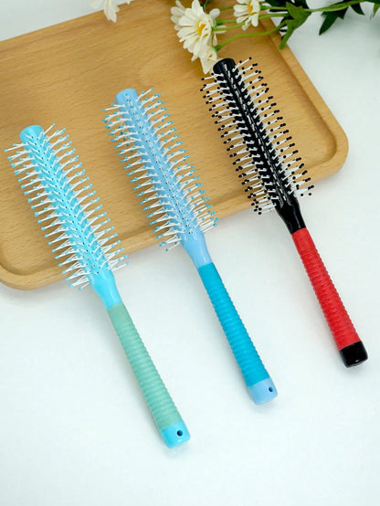 Random Color 1pc Round Styling Brush, Hair Dryer Curling Iron, With Non-Slip Handle, Unisex, Scalp Massage, Suitable For Fine/Curly/Dry Hair- Can Be Used For Styling, Curling And Blow-Drying Hair, Wo