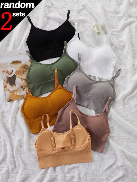 Randomly Ships 2 Of 7 Teen Girl Camisole Tank Top With Padded Cups, Anti-Exposure Sports Bra, Outerwear Base Layer