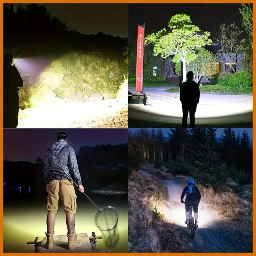 Rechargeable 5 LED Headlamp, Ultra Bright USB Head Light With Adjustable Angle, Waterproof Outdoor Flashlight, Hands Free Head Torch For Camping Hiking Cycling Fishing Running, Portable Travel Gear, B