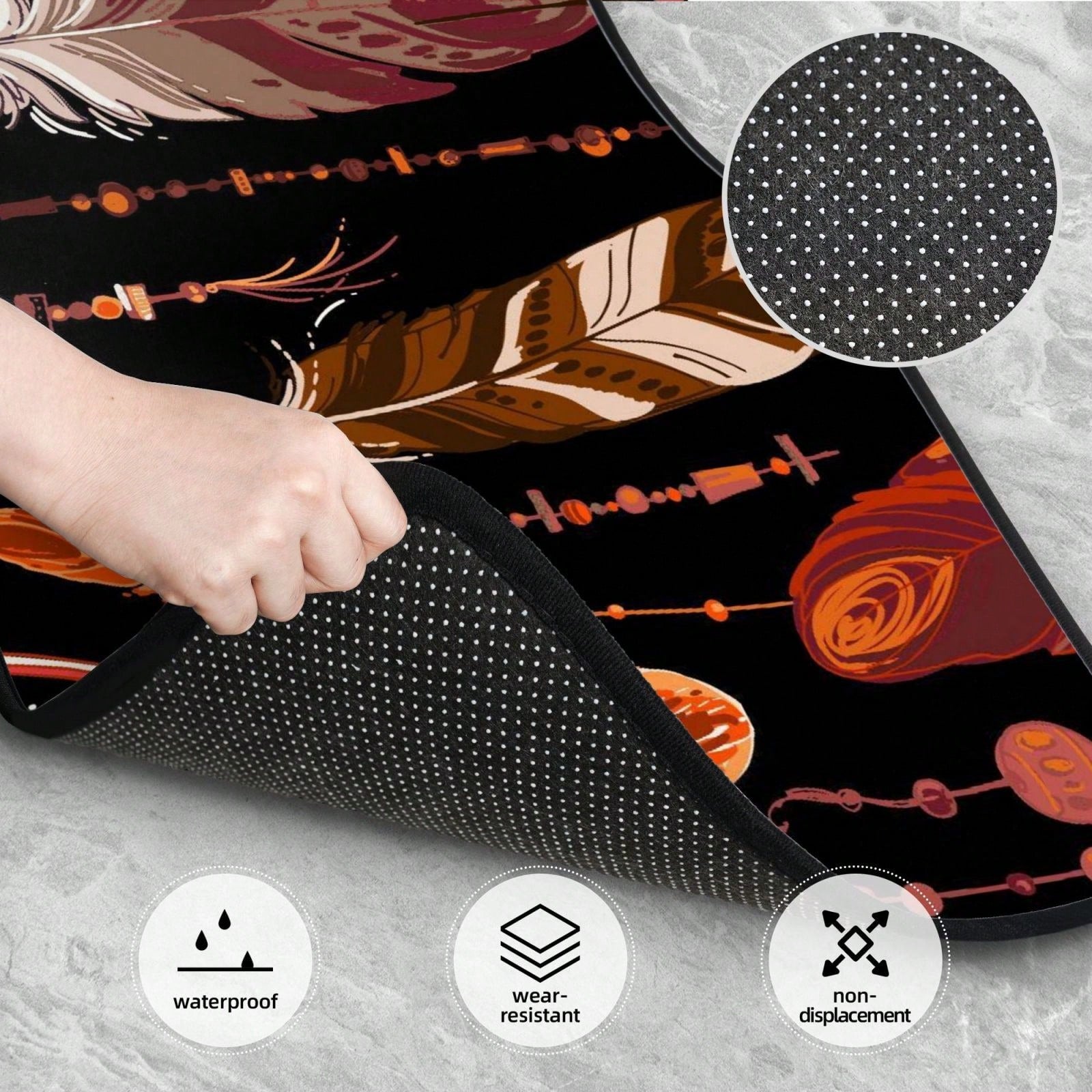 Red Of Feathers In Native Style Bright Colored And Beads On White Car Floor Carpet Set Of 4, Auto Interior Floor Mats Durable Front & Rear Carpets For Car Accessories Decoration