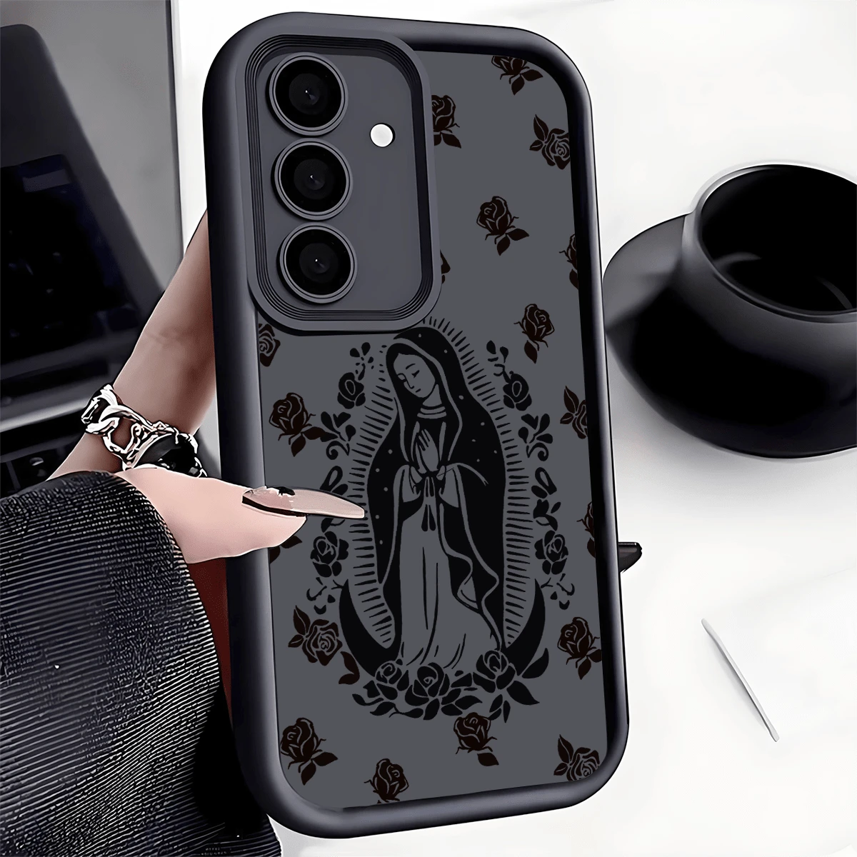 Religious Mythological Figure Fashion 1pc Virgin Mary Shockproof Phone Protective Case, Anti-Slip Thick Cover Compatible With IPhone, Compatible With Honor, Compatible With Redmi, Compatible With Gala
