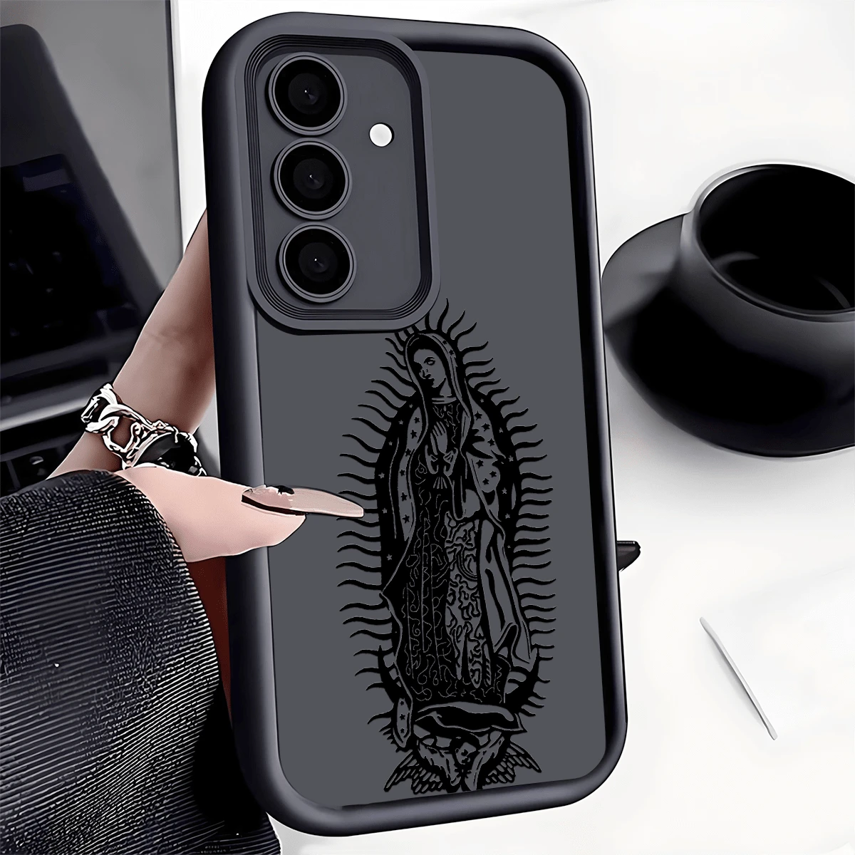 Religious Mythological Figure Fashion 1pc Virgin Mary Shockproof Phone Protective Case, Anti-Slip Thick Cover Compatible With IPhone, Compatible With Honor, Compatible With Redmi, Compatible With Gala