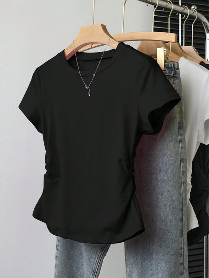 Resyla 3pcs/Set Women Versatile Casual Minimalist Summer Short Sleeve T-Shirt Set