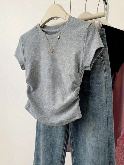 Resyla 3pcs/Set Women Versatile Casual Minimalist Summer Short Sleeve T-Shirt Set