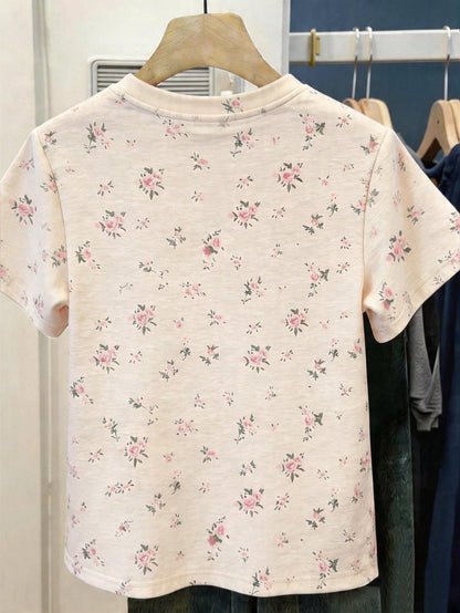 Resyla Floral Pink,Summer,Elegant,Date Flowers Pattern Graphic Tee,Women Top,Fashion Tops Shirts,Aesthetic T-Shirt,Gift Mom,Casual Minimalist Fashion Top