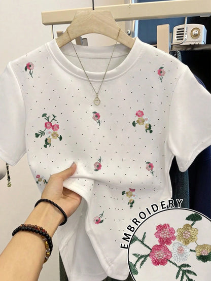 Resyla Floral Pink,Summer,Elegant,Date Flowers Pattern Graphic Tee,Women Top,Fashion Tops Shirts,Aesthetic T-Shirt,Gift Mom,Casual Minimalist Fashion Top