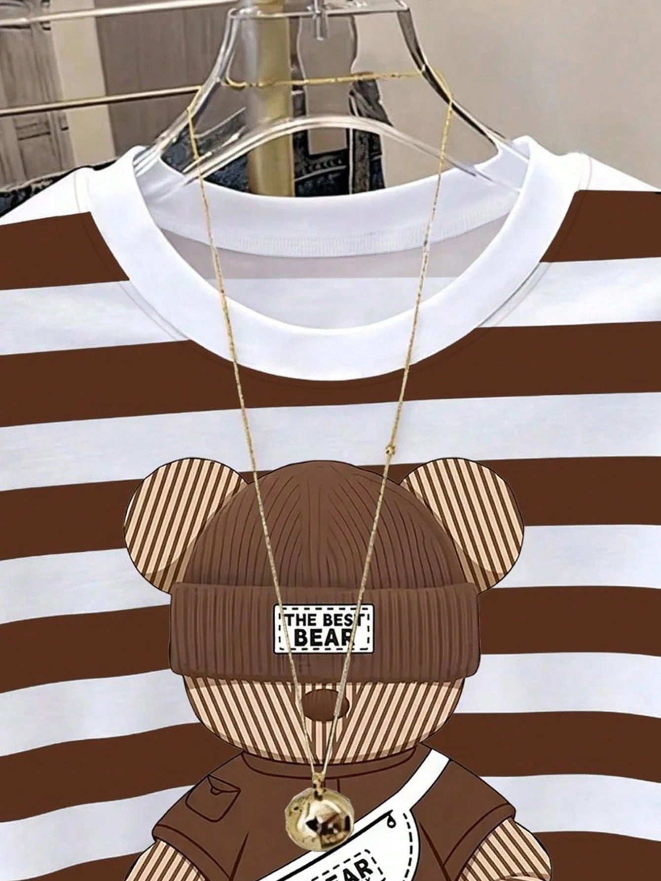 Resyla Striped 3D Floral Digital Print Pattern T-Shirt For Women