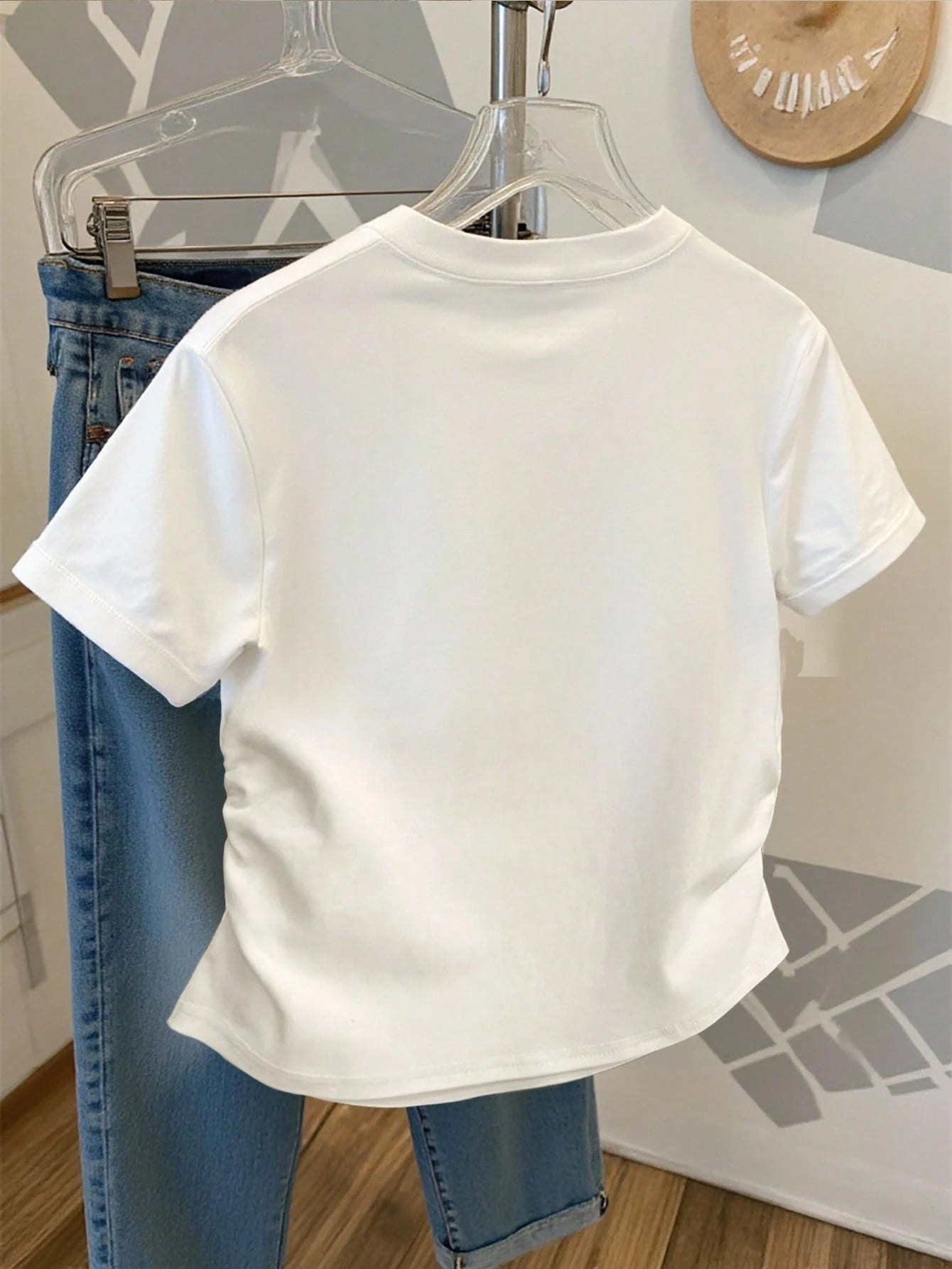 Resyla Striped Digital Print Shiny Butterfly Beaded Casual Drawstring Waist T-Shirt, A Gift For Friends