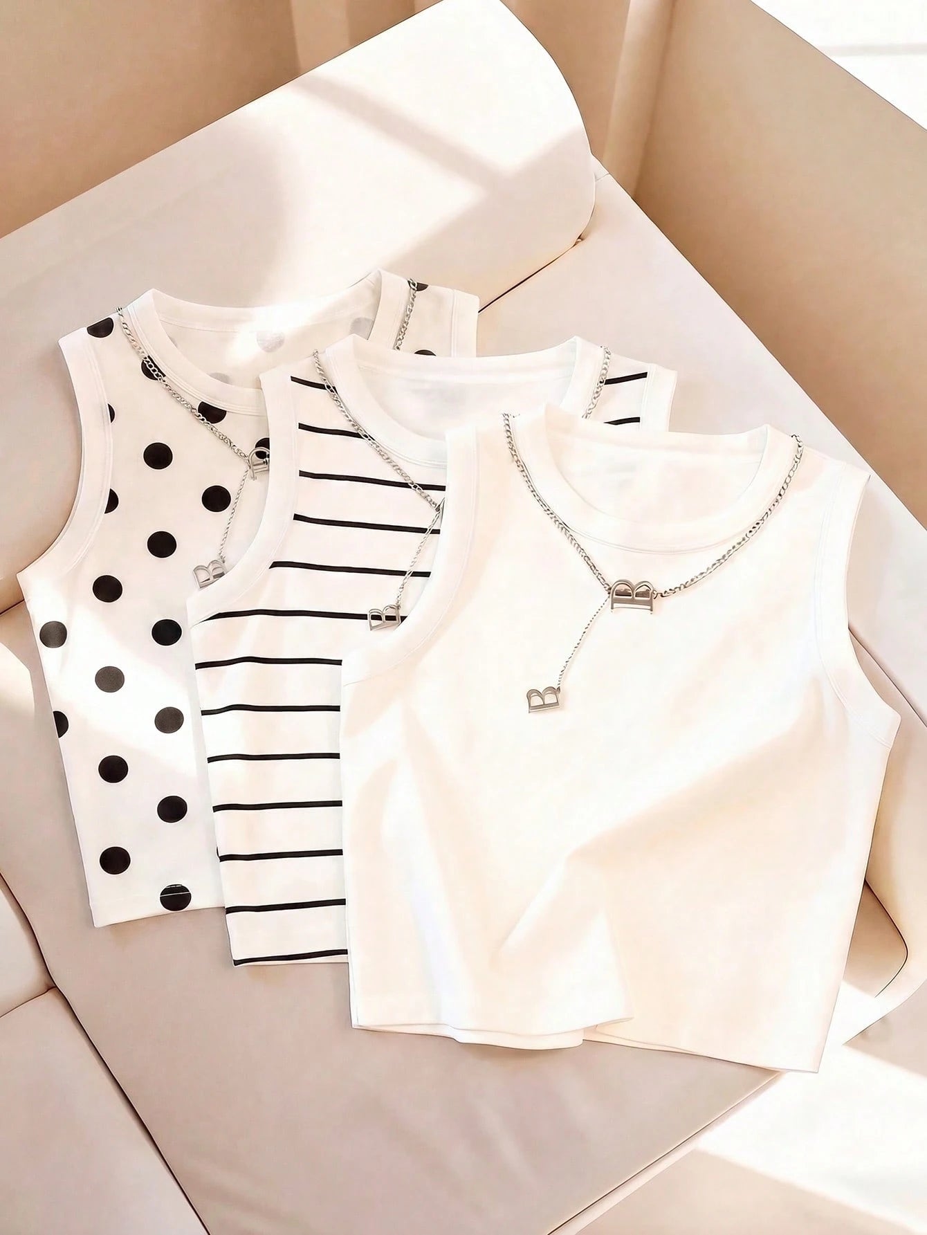 Resyla Women's Spring/Summer New Arrival Bestselling Striped, Polka Dot, Solid Color Printed Camisole Vest Tops, Versatile All-Match Fitted Style