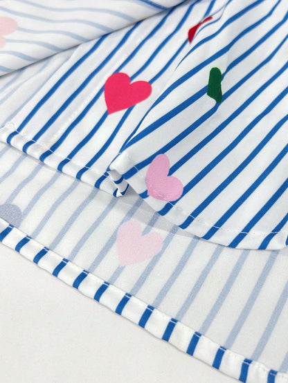 Resyla Women's Striped Heart Print Single-Breasted Casual Versatile Commuting Shirt