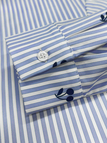 Resyla Women's Striped Heart Print Single-Breasted Casual Versatile Commuting Shirt