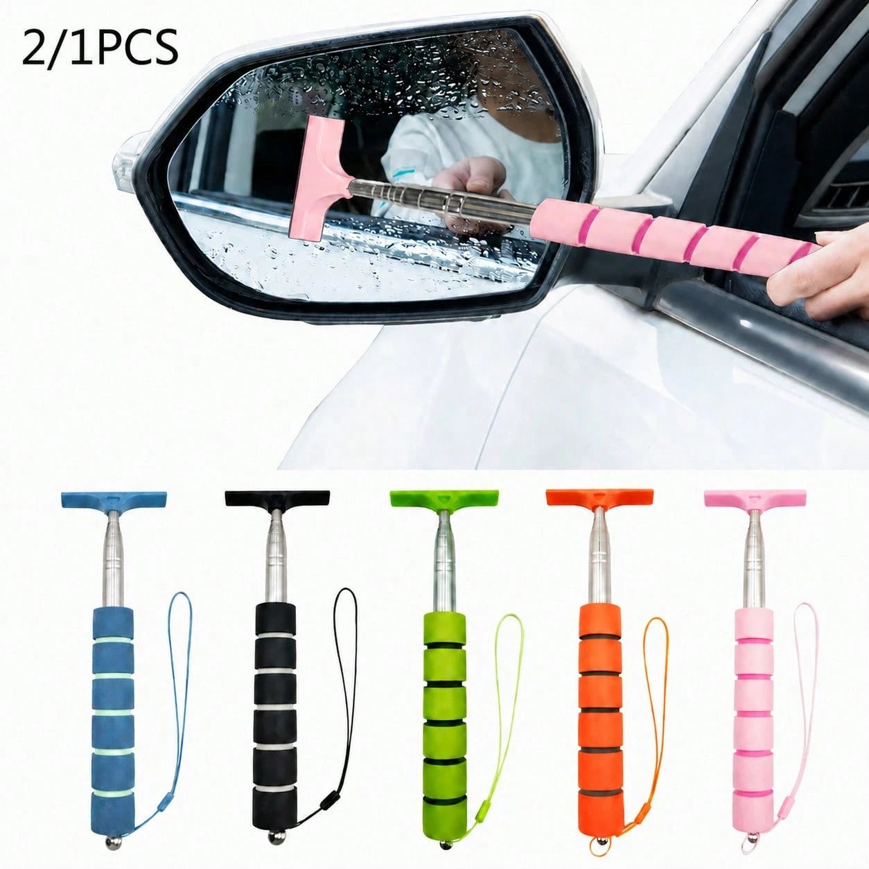 Retractable Car Side Mirror Wiper, Extendable Car Rearview Mirror Wiper, Retractable Car Glass Wiper, Cleaning Tool With Extendable Handle, Portable Cleaning Accessory For Car Interior And Exterior In