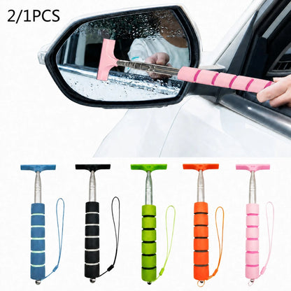 Retractable Car Side Mirror Wiper, Extendable Car Rearview Mirror Wiper, Retractable Car Glass Wiper, Cleaning Tool With Extendable Handle, Portable Cleaning Accessory For Car Interior And Exterior In