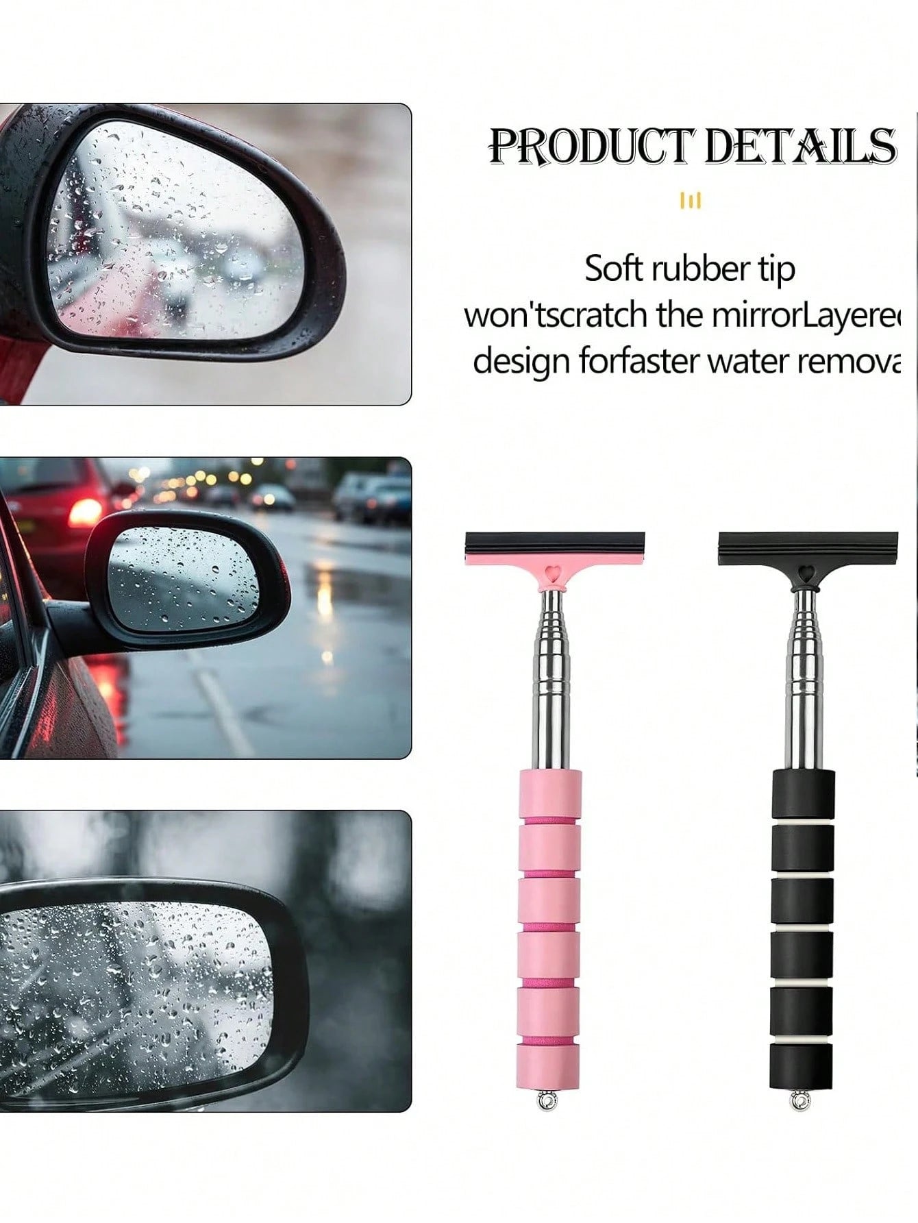 Retractable Car Side Mirror Wiper, Extendable Car Rearview Mirror Wiper, Retractable Car Glass Wiper, Cleaning Tool With Extendable Handle, Portable Cleaning Accessory For Car Interior And Exterior In