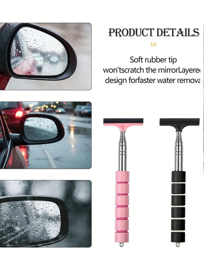 Retractable Car Side Mirror Wiper, Extendable Car Rearview Mirror Wiper, Retractable Car Glass Wiper, Cleaning Tool With Extendable Handle, Portable Cleaning Accessory For Car Interior And Exterior In
