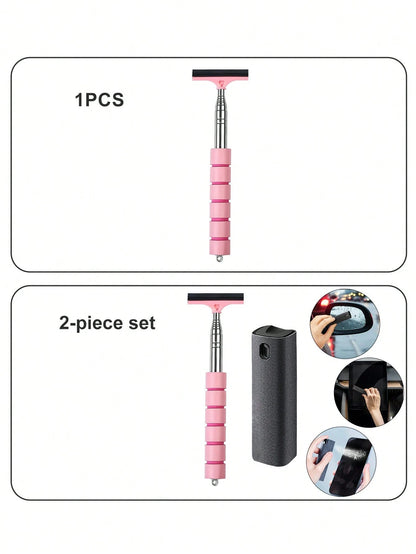 Retractable Car Side Mirror Wiper, Extendable Car Rearview Mirror Wiper, Retractable Car Glass Wiper, Cleaning Tool With Extendable Handle, Portable Cleaning Accessory For Car Interior And Exterior In