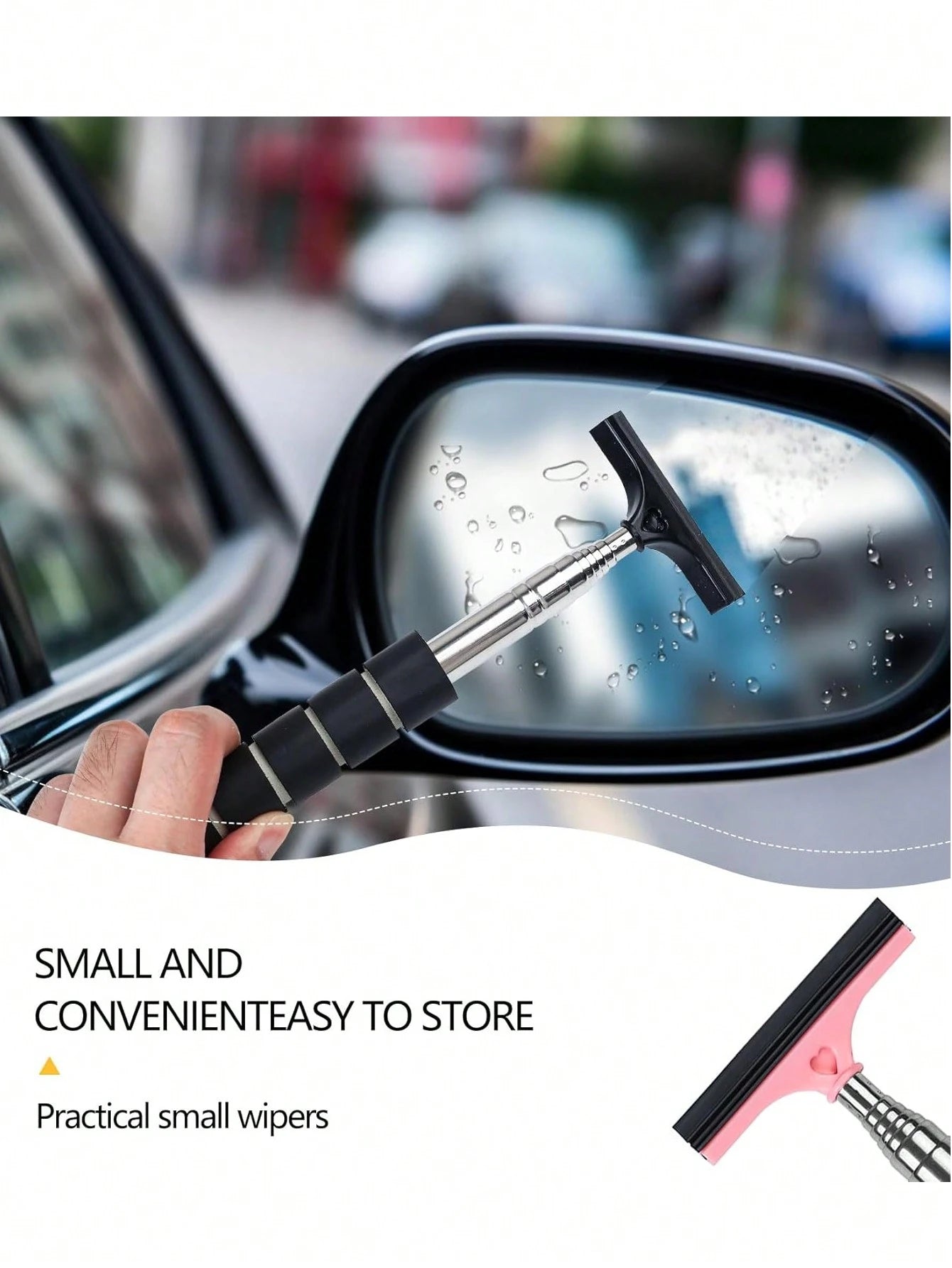 Retractable Car Side Mirror Wiper, Extendable Car Rearview Mirror Wiper, Retractable Car Glass Wiper, Cleaning Tool With Extendable Handle, Portable Cleaning Accessory For Car Interior And Exterior In