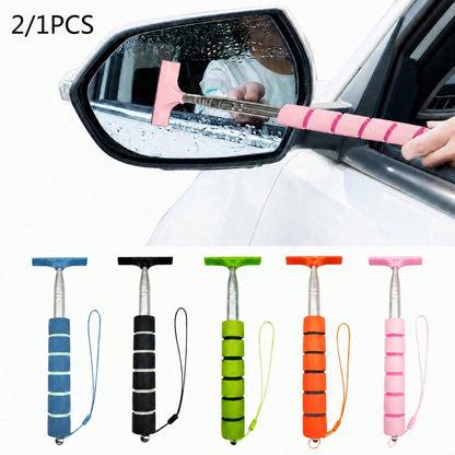 Retractable Car Side Mirror Wiper, Extendable Car Rearview Mirror Wiper, Retractable Car Glass Wiper, Cleaning Tool With Extendable Handle, Portable Cleaning Accessory For Car Interior And Exterior In