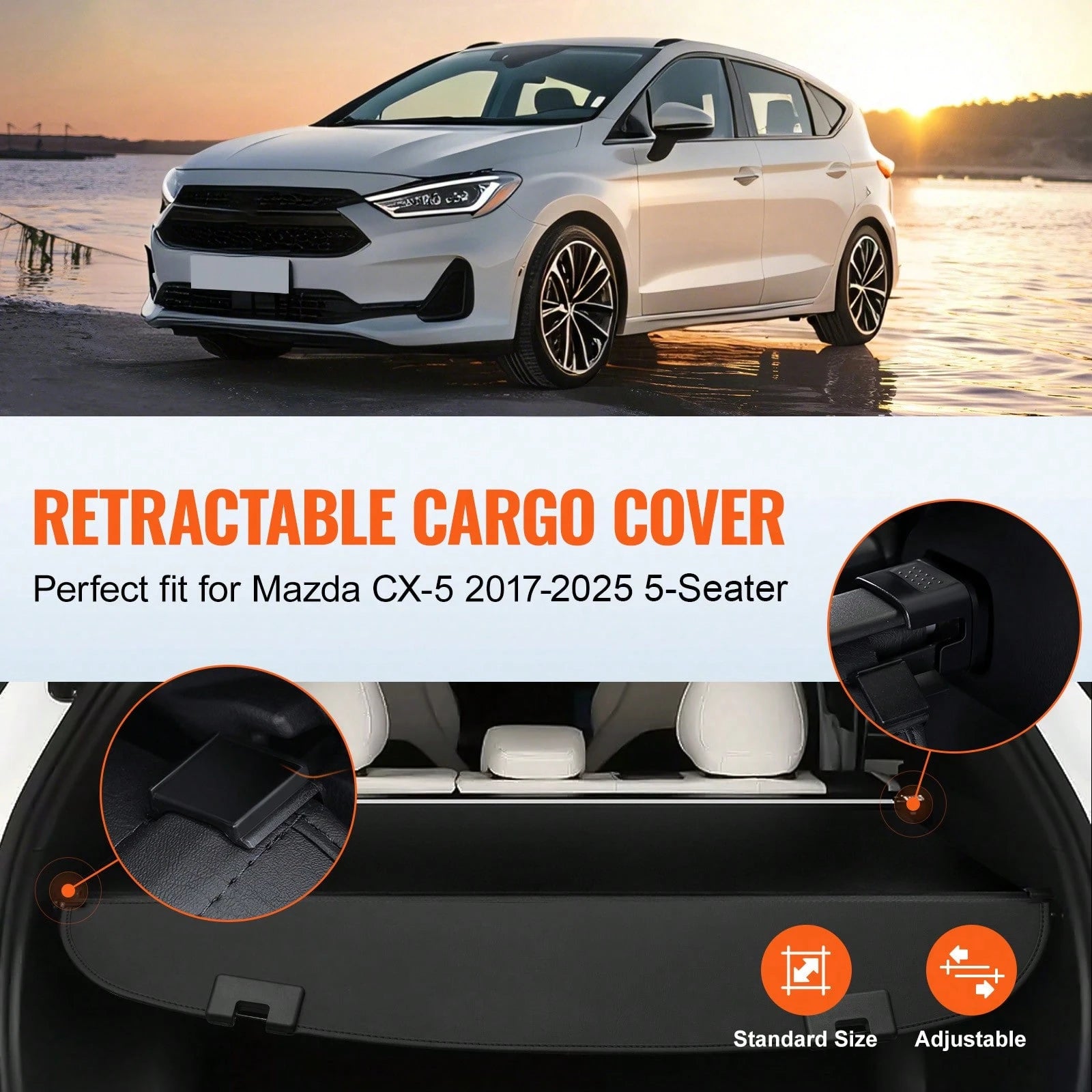 Retractable Cargo Cover For Mazda, Upgraded Waterproof Trunk Cover Security Shield Shade For Mazda CX-5 2017-2025 5-Seater, UV Resistant Rear Trunk Cover, Aluminum Alloy & PVC Leather Texture