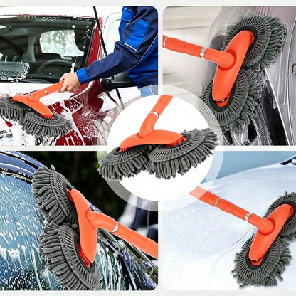 Retractable Double Head Car Wash Mop, 360° Rotating Chenille Microfiber Brush, Extendable Pole Soft Scrub For Wet Car Cleaning, SUV Truck RV Caravan Window & Glass, Manual, No Battery Needed, Multipur