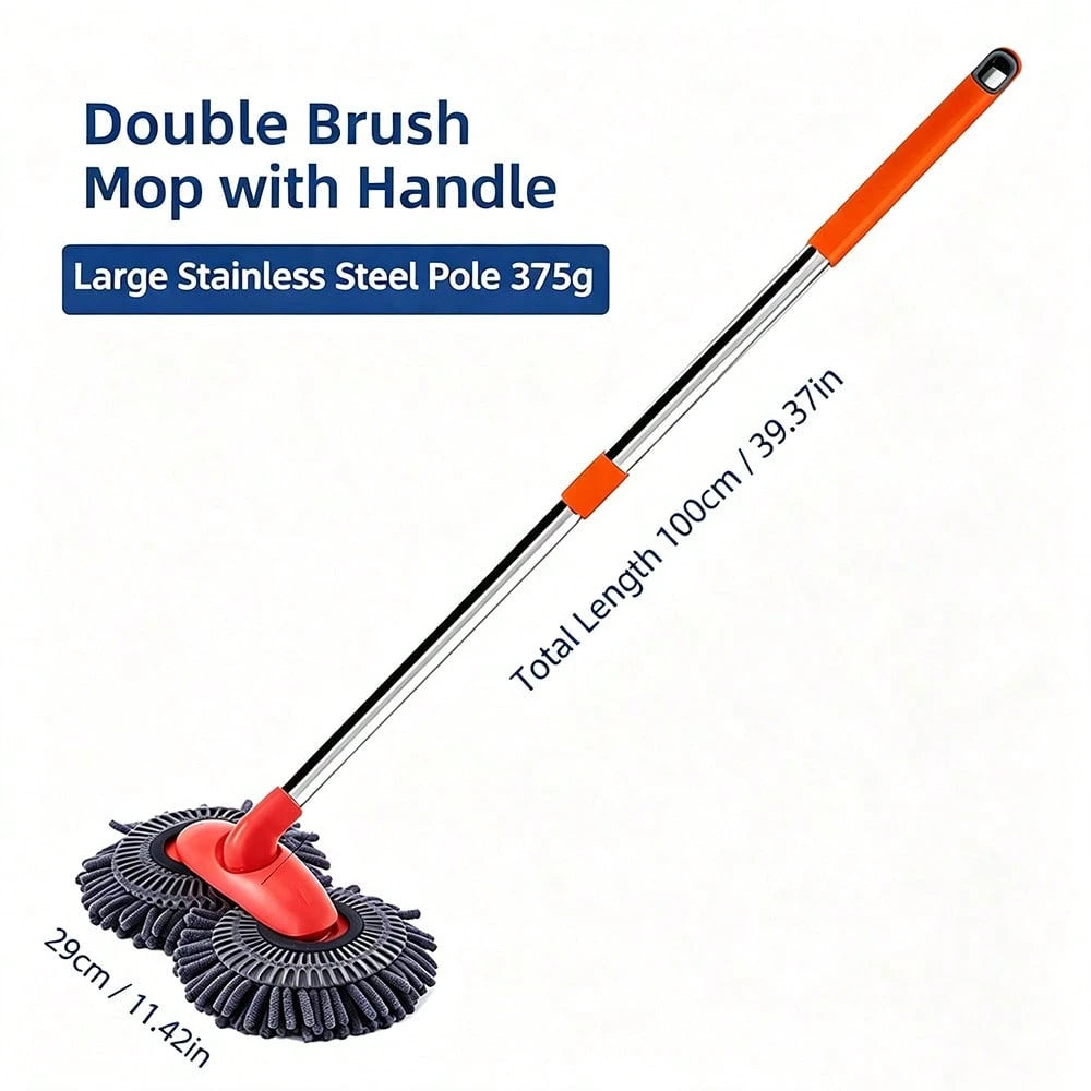 Retractable Double Head Car Wash Mop, 360° Rotating Chenille Microfiber Brush, Extendable Pole Soft Scrub For Wet Car Cleaning, SUV Truck RV Caravan Window & Glass, Manual, No Battery Needed, Multipur