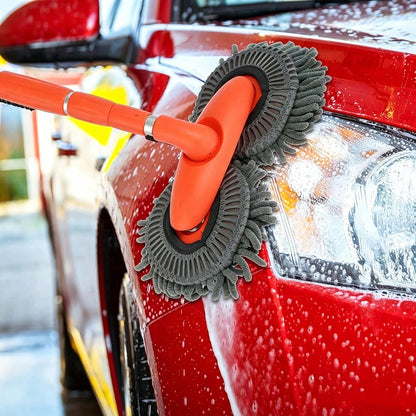 Retractable Double Head Car Wash Mop, 360° Rotating Chenille Microfiber Brush, Extendable Pole Soft Scrub For Wet Car Cleaning, SUV Truck RV Caravan Window & Glass, Manual, No Battery Needed, Multipur