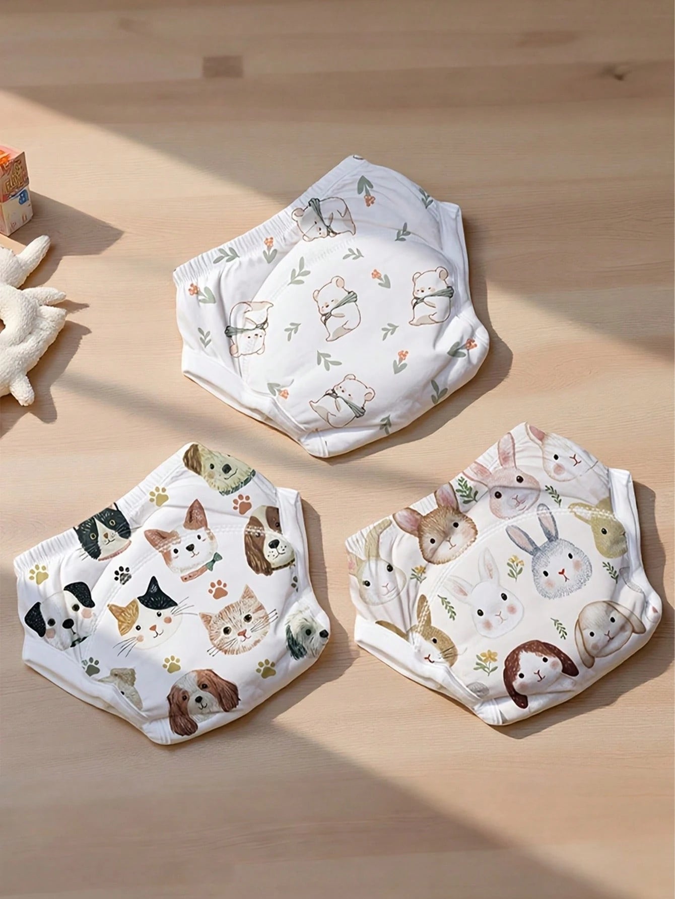 Reusable Baby Potty Training Underwear, Cute Pet Animal Print Washable Toilet Training Shorts, Suitable For Baby Boys And Girls, 3-Pack