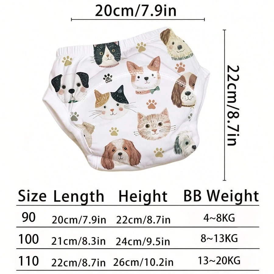 Reusable Baby Potty Training Underwear, Cute Pet Animal Print Washable Toilet Training Shorts, Suitable For Baby Boys And Girls, 3-Pack